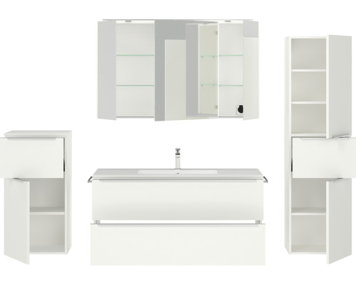 Komplettes Badezimmerset mit Waschbeckenunterschrank, Spiegelschrank und Hochschränken