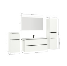 Badmöbel-Set NOBILIA Programm 1 BxHxT 230 x 169,1 x 48,7 cm Frontfarbe weiß matt mit Möbel-Waschtisch weiß und Spiegel mit LED-Beleuchtung Midischrank Unterschrank Griffleiste schwarz 145