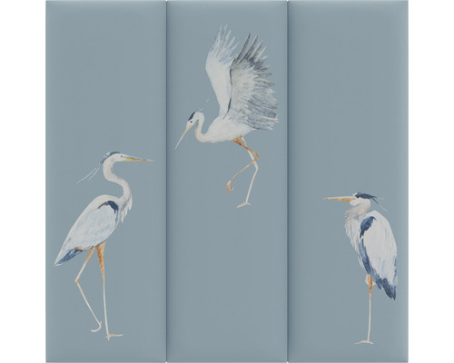Trois panneaux muraux avec motifs de hérons
