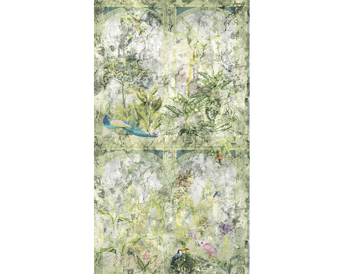 Papier peint panoramique intissé 39332-1 The Wall II Botanique paon vert multicolore 3 pces 159 x 280 cm