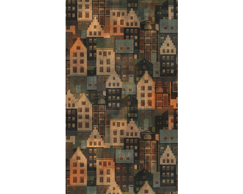 Fototapete Vlies 39182-1 The Wall II Häuser orange 3-tlg. 159 x 280 cm Tapete mit Häuserfassaden Muster