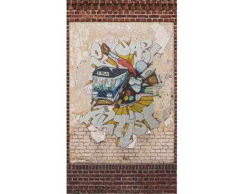 Fototapete Vlies 39240-1 The Wall II Backsteinwand Graffiti Creme 3-tlg. 159 x 280 cm