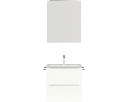 Badmöbel-Set NOBILIA Programm 1 BxHxT 61 x 169,1 x 48,7 cm Frontfarbe weiß hochglanz mit Möbel-Waschtisch und Spiegelschrank 1-türig mit LED-Beleuchtung Griffleiste chrom matt 019