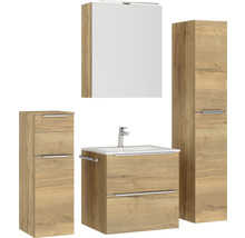 Badezimmermöbelset mit Waschtisch, Waschbecken, Spiegelschrank und Hochschränken