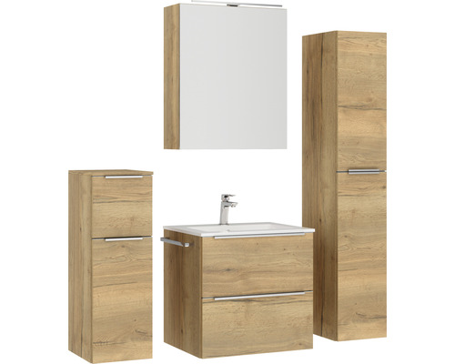 Ensemble de meubles de salle de bain avec meuble-lavabo, lavabo, armoire de toilette et armoires hautes