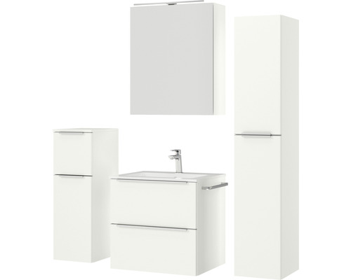 Badmöbelset mit Waschtischunterschrank, Spiegelschrank und Hochschränken