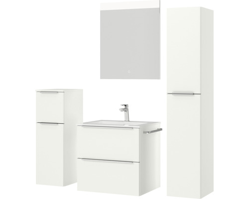 Badezimmermöbelset mit Waschtischunterschrank, Spiegelschrank und Hochschrank