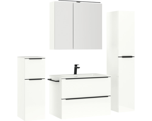 Badezimmer-Set mit Waschtischunterschrank, Waschbecken, Spiegelschrank und Hochschrank in modernem Design
