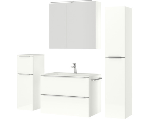 Badezimmer-Set mit Waschtischunterschrank, Waschbecken, Spiegelschrank und Hochschrank