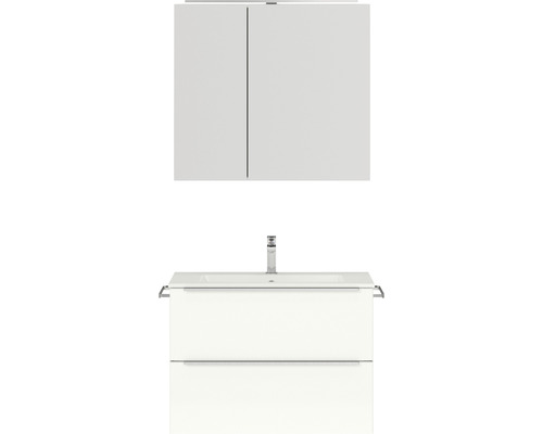 Badmöbel-Set NOBILIA Programm 1 BxHxT 81 x 169,1 x 48,7 cm Frontfarbe weiß hochglanz mit Möbel-Waschtisch und Spiegelschrank 2-türig mit LED-Beleuchtung Griffleiste chrom matt 058