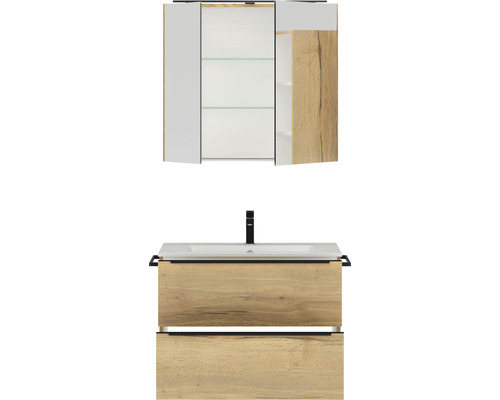 Badmöbel-Set bestehend aus Waschtischunterschrank mit Waschbecken und Spiegelschrank