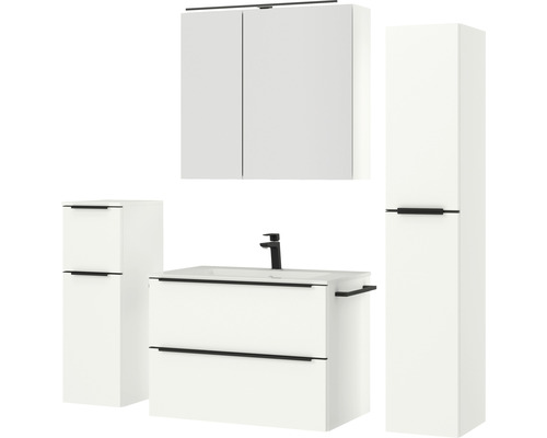 Badezimmer-Set mit Waschtischunterschrank, Waschbecken, Spiegelschrank und Hochschrank