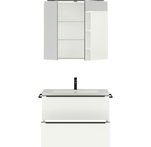 Badmöbel-Set NOBILIA Programm 1 BxHxT 81 x 169,1 x 48,7 cm Frontfarbe weiß matt mit Möbel-Waschtisch und Spiegelschrank 2-türig mit LED-Beleuchtung Griffleiste schwarz 057