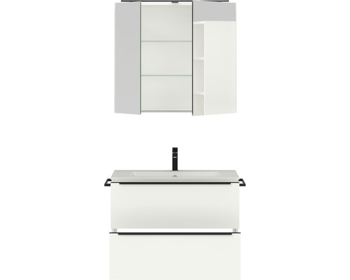 Badezimmerkombination mit Waschbeckenunterschrank, Waschtisch und Spiegelschrank