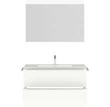 Badmöbel-Set NOBILIA Programm 1 BxHxT 101 x 169,1 x 48,7 cm Frontfarbe weiß hochglanz mit Möbel-Waschtisch weiß und Spiegel mit LED-Beleuchtung Griffleiste chrom matt 090