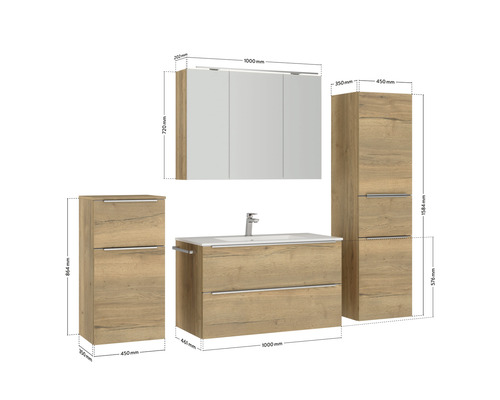 Badezimmermöbel Set mit Waschtisch, Spiegelschrank und Hochschränken