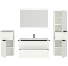Badmöbel-Set NOBILIA Programm 1 BxHxT 210 x 169,1 x 48,7 cm Frontfarbe weiß matt mit Möbel-Waschtisch weiß und Spiegel mit LED-Beleuchtung Midischrank Unterschrank Griffleiste schwarz 105