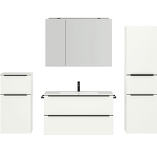Badmöbel-Set NOBILIA Programm 1 BxHxT 210 x 169,1 x 48,7 cm Frontfarbe weiß matt mit Möbel-Waschtisch und Spiegelschrank 3-türig mit LED-Beleuchtung Unterschrank Midischrank Griffleiste schwarz 113