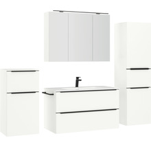 Badmöbel-Set NOBILIA Programm 1 BxHxT 210 x 169,1 x 48,7 cm Frontfarbe weiß matt mit Möbel-Waschtisch und Spiegelschrank 3-türig mit LED-Beleuchtung Unterschrank Midischrank Griffleiste schwarz 113