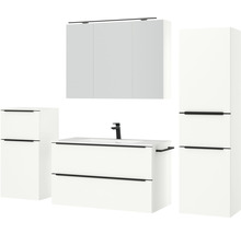 Badmöbel-Set NOBILIA Programm 1 BxHxT 210 x 169,1 x 48,7 cm Frontfarbe weiß matt mit Möbel-Waschtisch und Spiegelschrank 3-türig mit LED-Beleuchtung Unterschrank Midischrank Griffleiste schwarz 113
