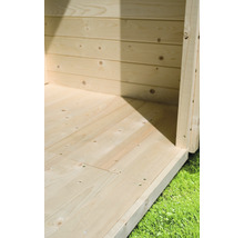 Vue intérieure d''un abri de jardin avec murs et plancher en bois