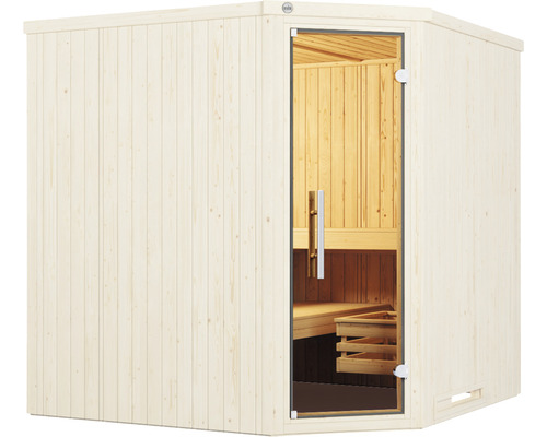 Sauna en bois avec porte en verre