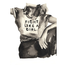 Illustration einer Person mit einem T-Shirt mit der Aufschrift ''Fight like a girl''