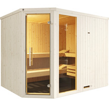 Elementsauna Weka Varberg 4 ohne Ofen mit Fenster und graphitfarbeneer Ganzglastüre