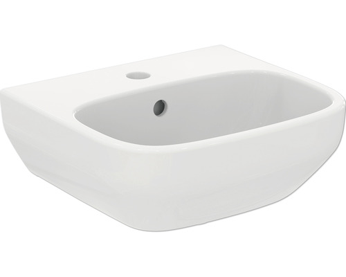 Vasque en céramique pour montage mural avec trou de robinet et trop-plein