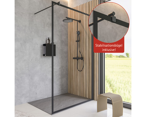Walk In SCHULTE Alexa Style 2.0 Black Style ExpressPlus 140 cm Profil schwarz Klarglas schmutzabweisende Glasbeschichtung Türanschlag links Walk In SCHULTE Alexa Style 2.0 Black Style ExpressPlus 140 cm Profil schwarz Klarglas schmutzabweisende Glasbeschichtung Türanschlag links