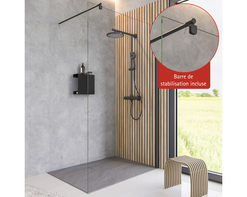 Paroi de douche à l'italienne SCHULTE ExpressPlus Alexa Style 2.0 90 cm couleur de profilé noir verre transparent avec revêtement de vitrage résistant à la saleté