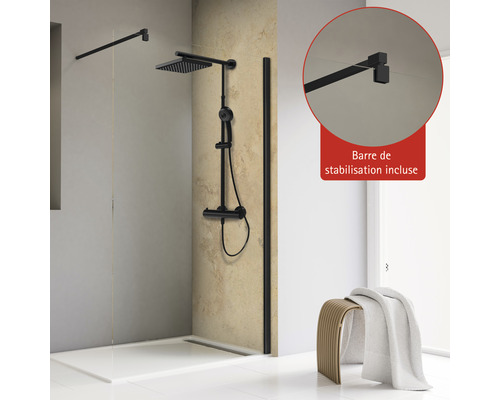 Douche à l'italienne SCHULTE TouraPlus ExpressPlus 90 cm couleur du profilé noir décor de vitre verre transparent avec verre antitache