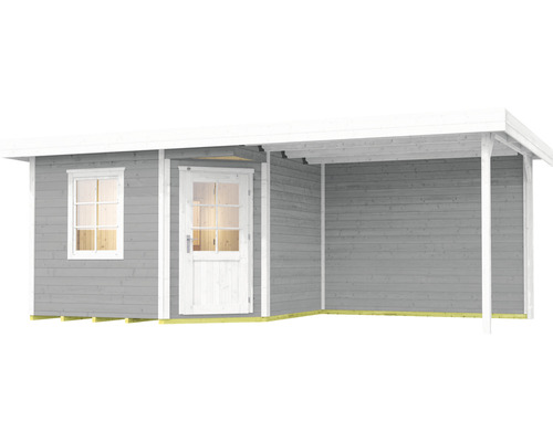 Abri de jardin avec fenêtre, porte et véranda couverte