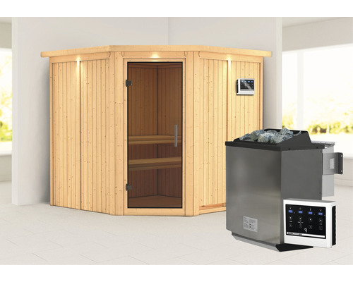 Ecksauna mit Saunaofen und Steuerung
