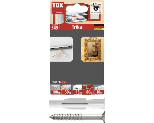 Allzweckdübel Tox Trika 8/51 + Pan-Head Schraube 6 Stück Tox Trika Universaldübel Verpackung