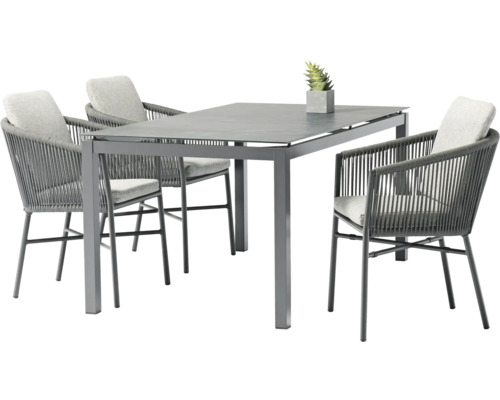 Coin salon Destiny LUCCA CREMONA 4 fauteuils + table 160x90x74cm vitrocéramique Table de jardin avec quatre chaises avec accoudoirs et rembourrage
