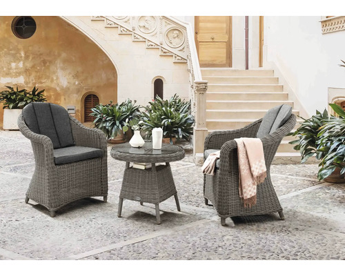 Balkonset Destiny MALAGA 2 -Sitzer bestehend aus: 2 Sessel, Beistelltisch Polyrattan Aluminium grau