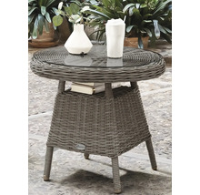 Gartentisch aus Polyrattan mit Glasplatte und Ablage