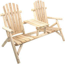 Doppelte Gartenbank aus Holz mit Tisch