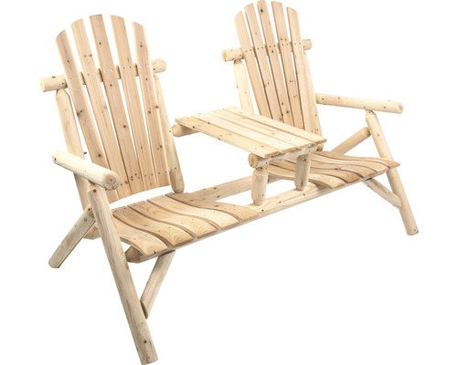 Doppelte Gartenbank aus Holz mit Tisch