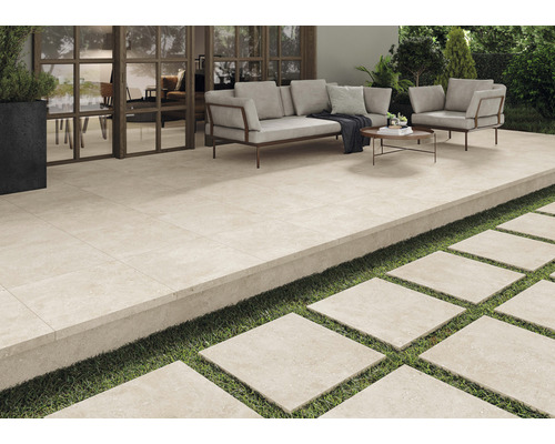 Dalle de terrasse grès cérame fin Rock beige bords rectifiés 60 x 60 x 2 cm