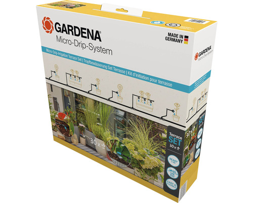 Kit d'arrosage GARDENA Micro-Drip kit de démarrage terrasse (pour jusqu'à 30 pots pour plantes)