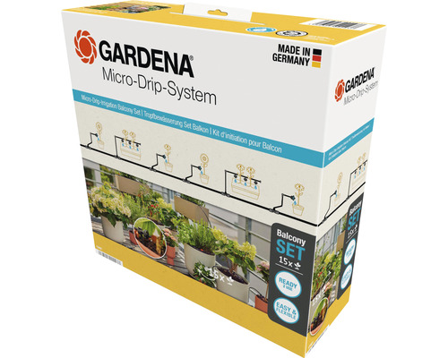Kit d‘arrosage GARDENA Micro-Drip kit de démarrage balcon (pour jusqu‘à 15 pots pour plantes)