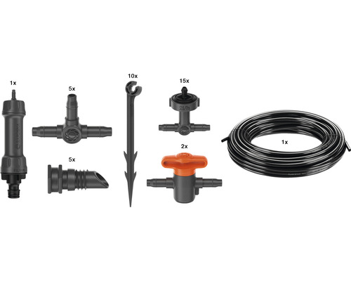 Gardena Micro-Drip-System Starter Set Pflanztöpfe M mit Tropfrohren, Verbindern und Regulierventil