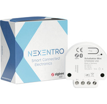 Nexentro Smart Connected Electronics Mini-Schaltaktor und Verpackung