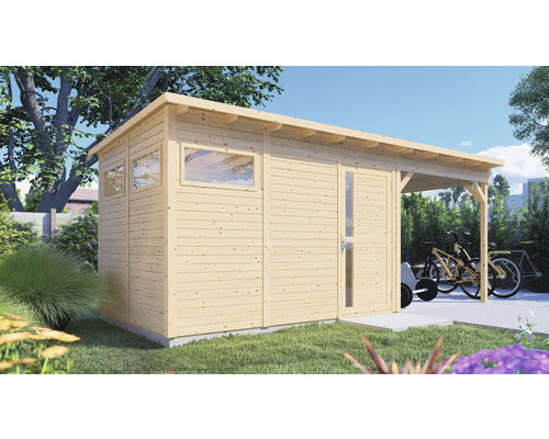 Abri de jardin Bertilo Man Cave Pentus 3L avec plancher et toit en appentis 581 x 265 cm nature