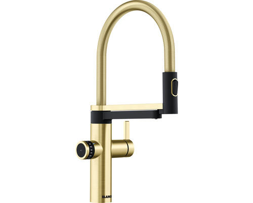 Mitigeur de cuisine avec filtration d'eau, douchette flexible et capteur Blanco DRINK,FILTER or satiné 527430 Mitigeur de cuisine avec filtration d'eau, douchette flexible et capteur Blanco DRINK,FILTER or satiné 527430