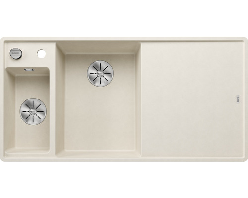 Spüle Blanco Axia III 6 S-F 990 x 500 mm softweiß 527047 1 Spülbecken Flächenbündig Flächenbündige Optik Mit Tropffläche Becken links Mit Restebecken Spüle mit Abtropffläche und zwei Becken