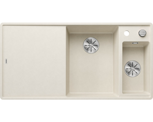 Spüle Blanco Axia III 6 S-F 990 x 500 mm softweiß 527050 1 Spülbecken Flächenbündig Flächenbündige Optik Mit Tropffläche Becken rechts Mit Restebecken Spüle mit Abtropffläche und zwei Becken