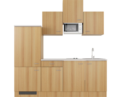 Küchenzeile mit Unterschränken, Hängeschränken und Mikrowelle